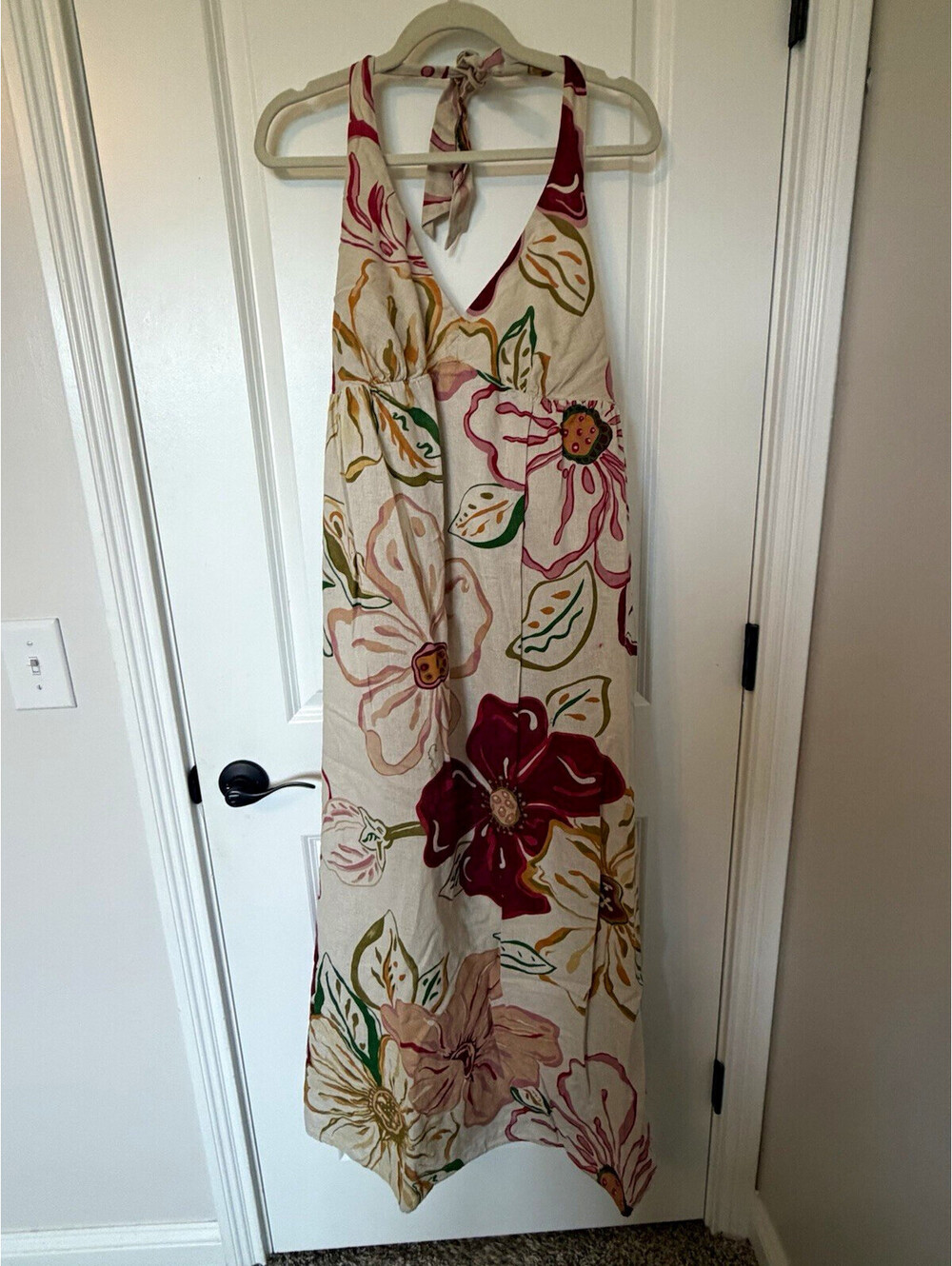 Old Navy Womens XL Floral Linen Cotton V-Neck Sleeveless Midi Sundress Lined